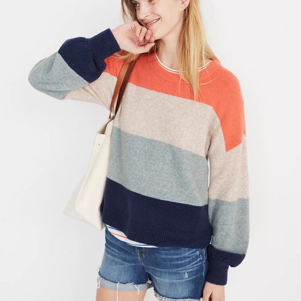Madewell Striped Gladwell Balloon-Sleeve Pullover Sweater